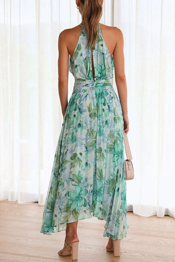 Angel™ | Bloemen Halter Plissé Maxijurk - JURKJESWINKELTJE