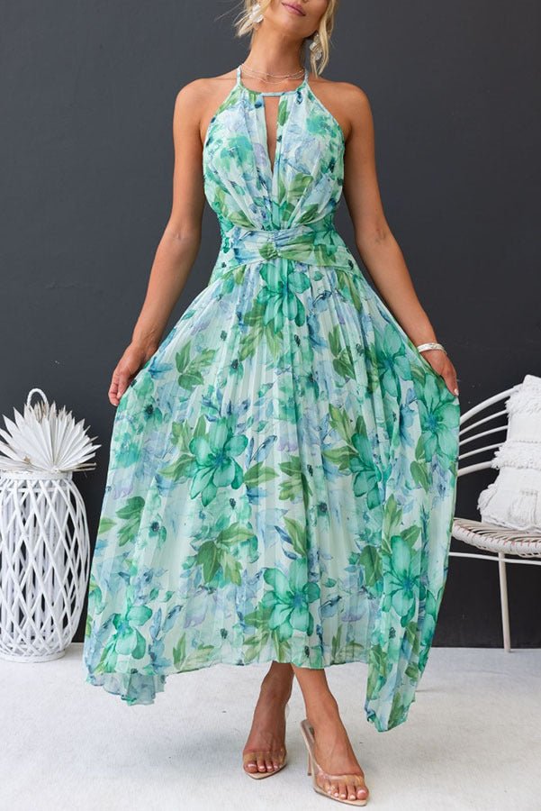 Angel™ | Bloemen Halter Plissé Maxijurk - JURKJESWINKELTJE