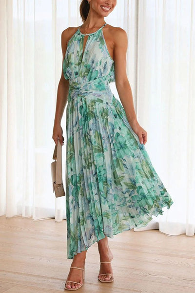 Angel™ | Bloemen Halter Plissé Maxijurk - JURKJESWINKELTJE