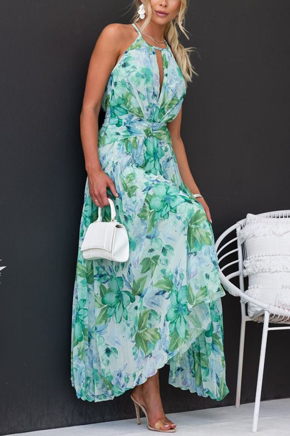 Angel™ | Bloemen Halter Plissé Maxijurk - JURKJESWINKELTJE