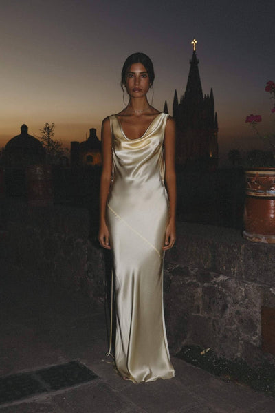 Charlotte™ | Elegante Zijde Maxi Jurk met Open Rug - JURKJESWINKELTJE