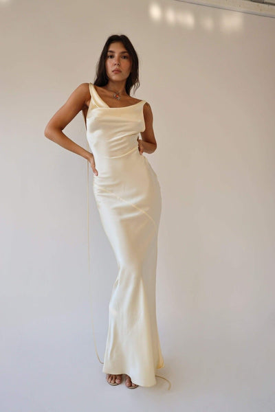 Charlotte™ | Elegante Zijde Maxi Jurk met Open Rug - JURKJESWINKELTJE