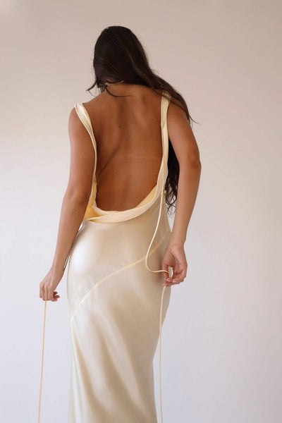 Charlotte™ | Elegante Zijde Maxi Jurk met Open Rug - JURKJESWINKELTJE