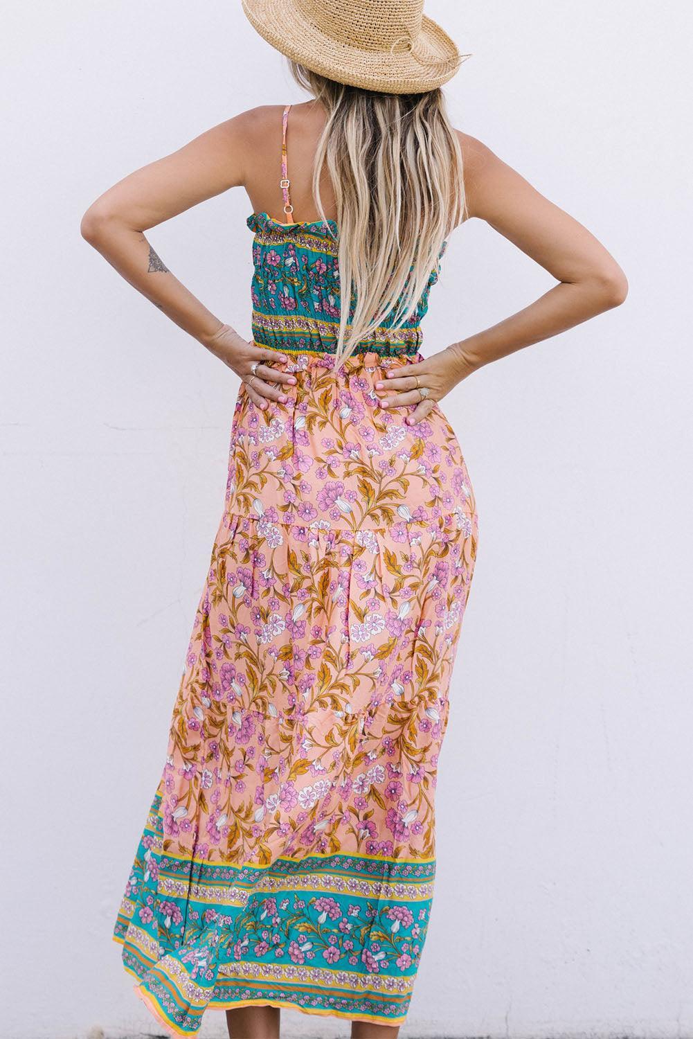 Djenna™ | Boheemse Maxi Jurk met Spaghettibandjes - JURKJESWINKELTJE