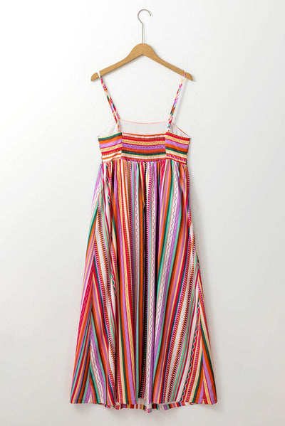 Janou™ | Boho Maxi Jurk met Dunne Bandjes en Smocked Rug - JURKJESWINKELTJE