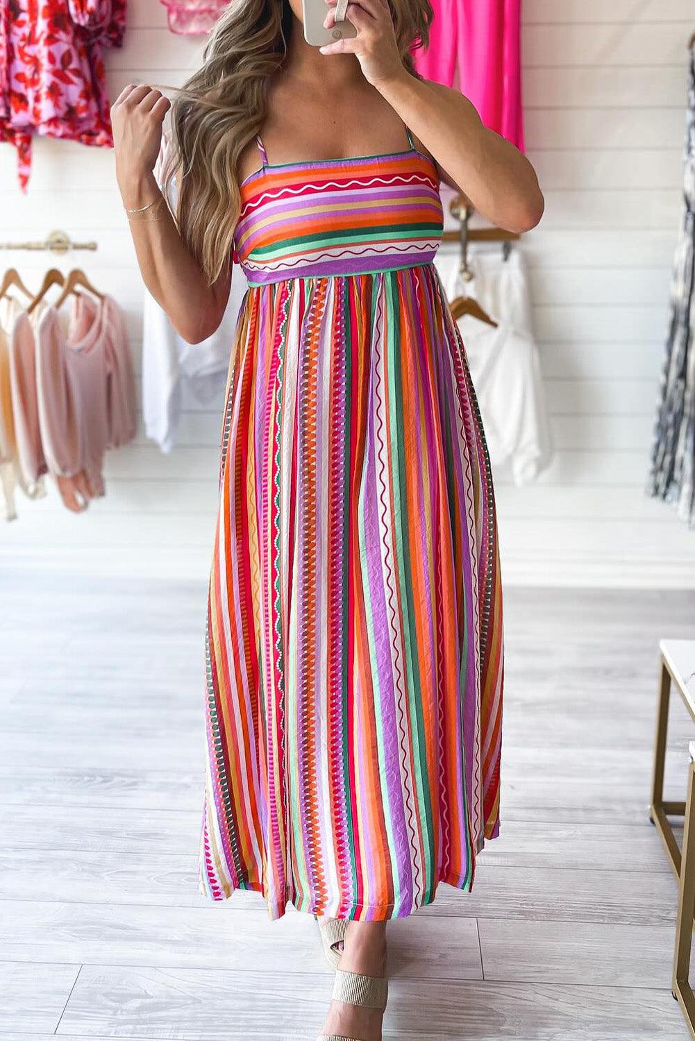 Janou™ | Boho Maxi Jurk met Dunne Bandjes en Smocked Rug - JURKJESWINKELTJE