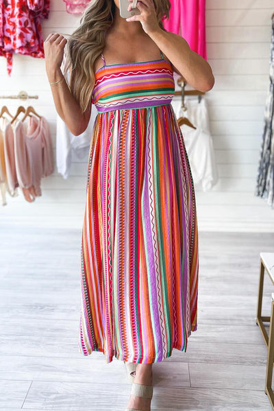 Janou™ | Boho Maxi Jurk met Dunne Bandjes en Smocked Rug - JURKJESWINKELTJE