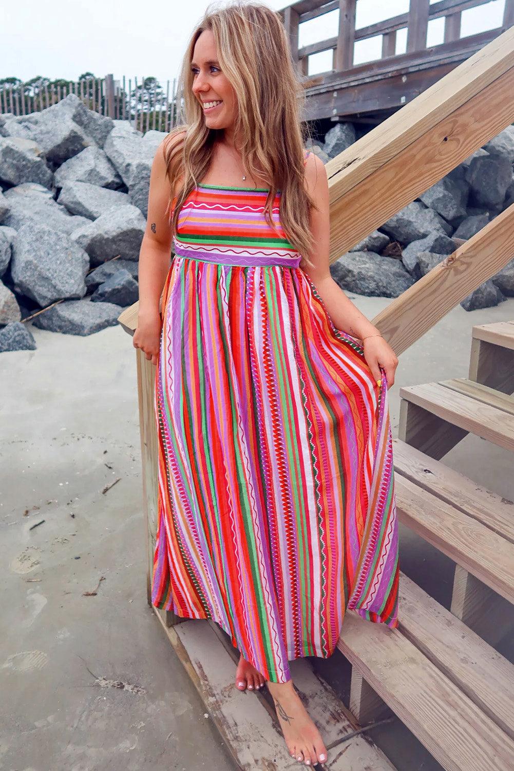 Janou™ | Boho Maxi Jurk met Dunne Bandjes en Smocked Rug - JURKJESWINKELTJE