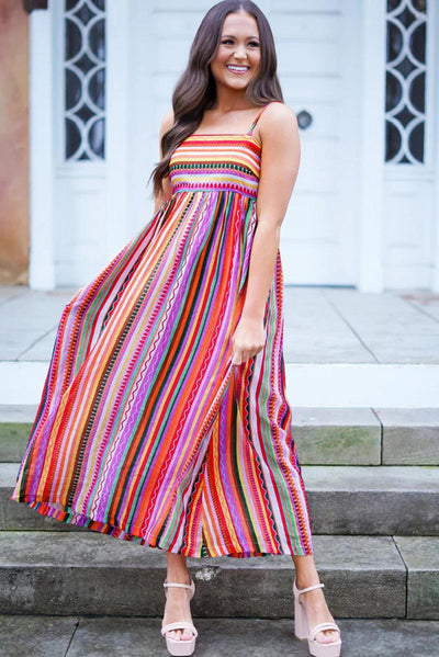 Janou™ | Boho Maxi Jurk met Dunne Bandjes en Smocked Rug - JURKJESWINKELTJE