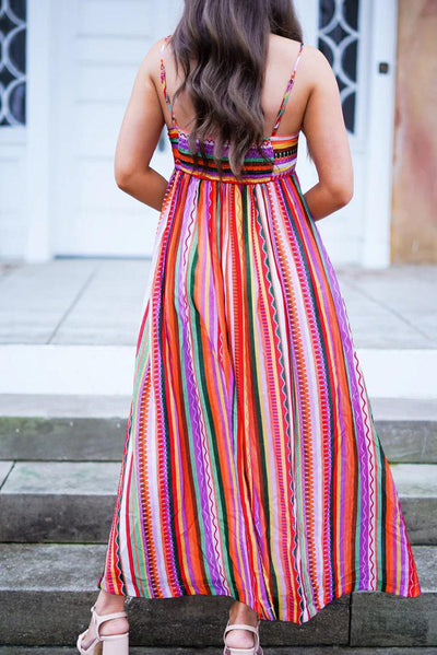Janou™ | Boho Maxi Jurk met Dunne Bandjes en Smocked Rug - JURKJESWINKELTJE