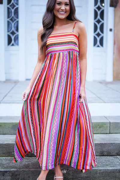 Janou™ | Boho Maxi Jurk met Dunne Bandjes en Smocked Rug - JURKJESWINKELTJE