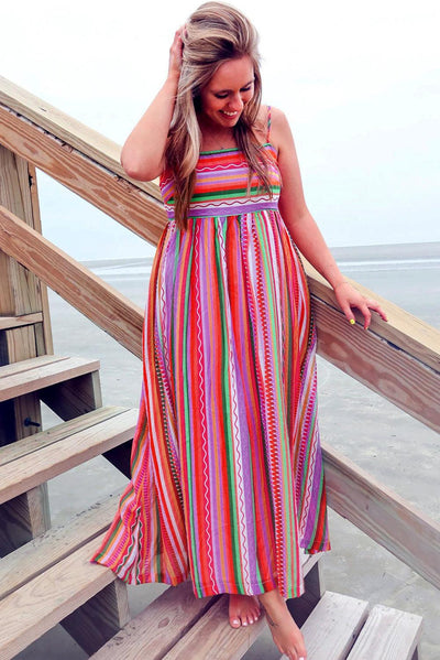 Janou™ | Boho Maxi Jurk met Dunne Bandjes en Smocked Rug - JURKJESWINKELTJE