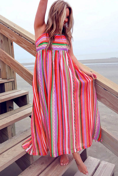 Janou™ | Boho Maxi Jurk met Dunne Bandjes en Smocked Rug - JURKJESWINKELTJE