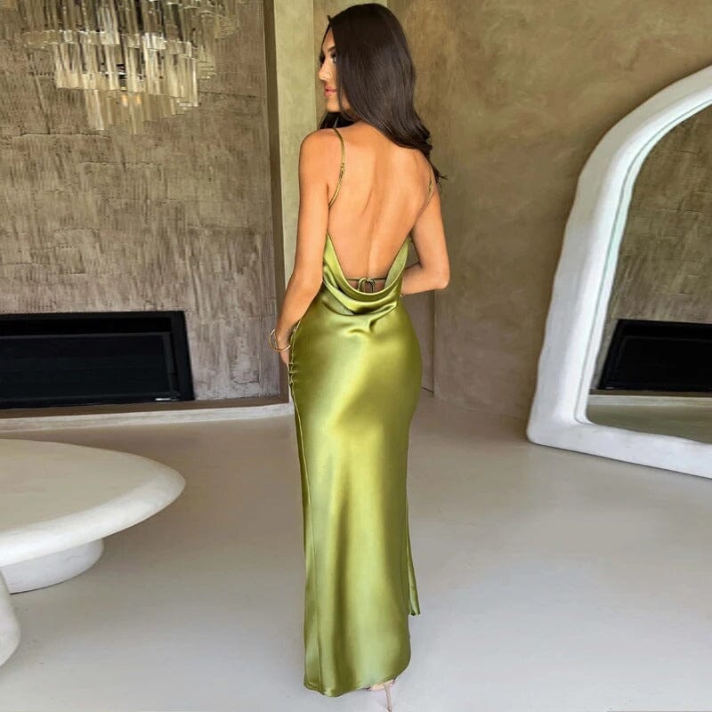 Lily™ | Satijnen Maxi Jurk met Spaghetti Bandjes - JURKJESWINKELTJE