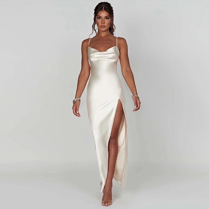 Lily™ | Satijnen Maxi Jurk met Spaghetti Bandjes - JURKJESWINKELTJE