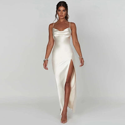 Lily™ | Satijnen Maxi Jurk met Spaghetti Bandjes - JURKJESWINKELTJE