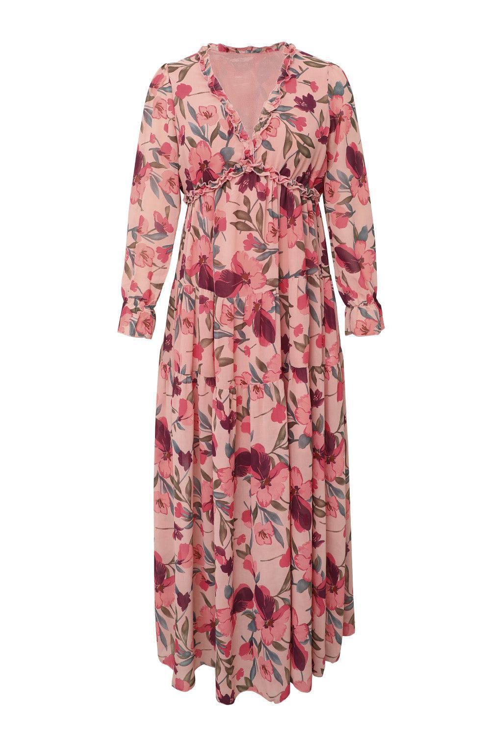 Lineke™ | Lotus Gelaagde Maxi Jurk met Ruches