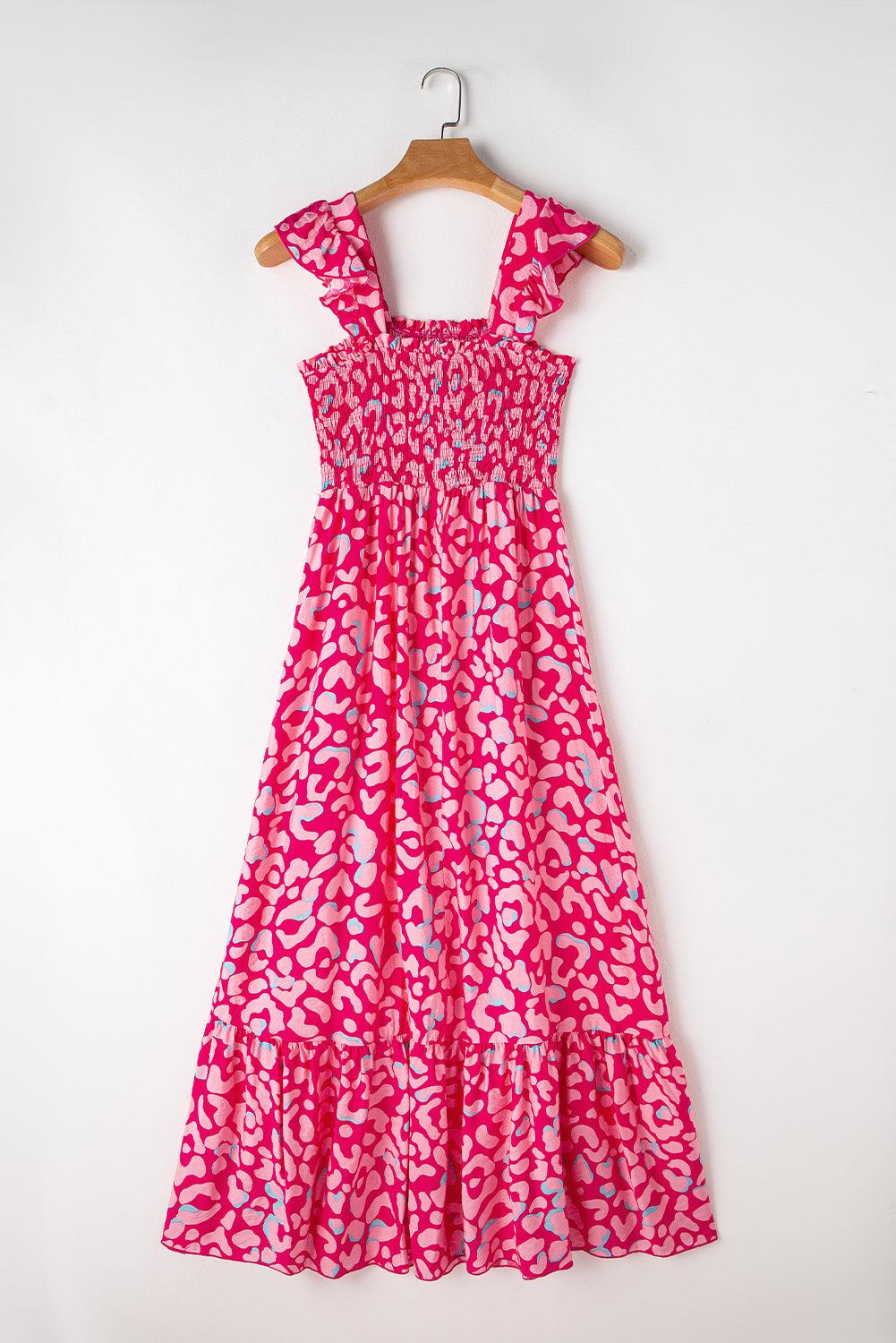 Maayke™ | Panther Ruffle Bandjes Smocked Hoge Taille Lange Jurk - JURKJESWINKELTJE