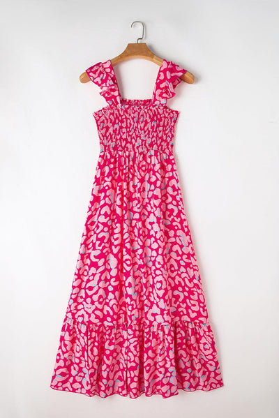 Maayke™ | Panther Ruffle Bandjes Smocked Hoge Taille Lange Jurk - JURKJESWINKELTJE