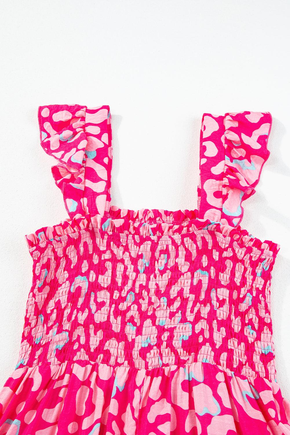 Maayke™ | Panther Ruffle Bandjes Smocked Hoge Taille Lange Jurk - JURKJESWINKELTJE