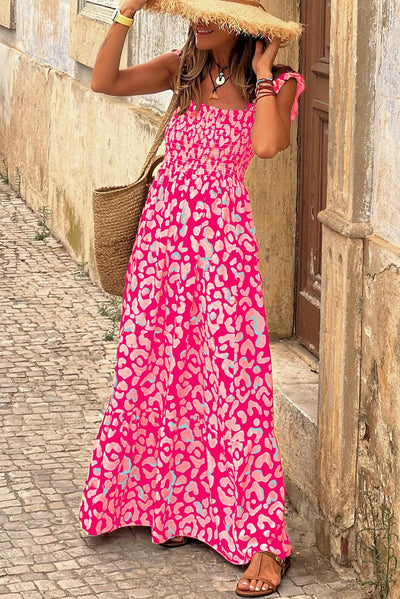 Maayke™ | Panther Ruffle Bandjes Smocked Hoge Taille Lange Jurk - JURKJESWINKELTJE