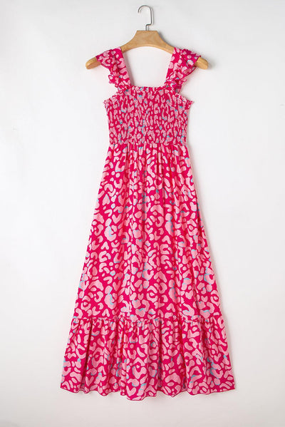 Maayke™ | Panther Ruffle Bandjes Smocked Hoge Taille Lange Jurk - JURKJESWINKELTJE