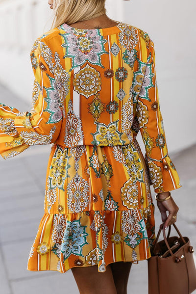 Malin™ | Boho Geometrische Print Jurk met V - Hals - JURKJESWINKELTJE
