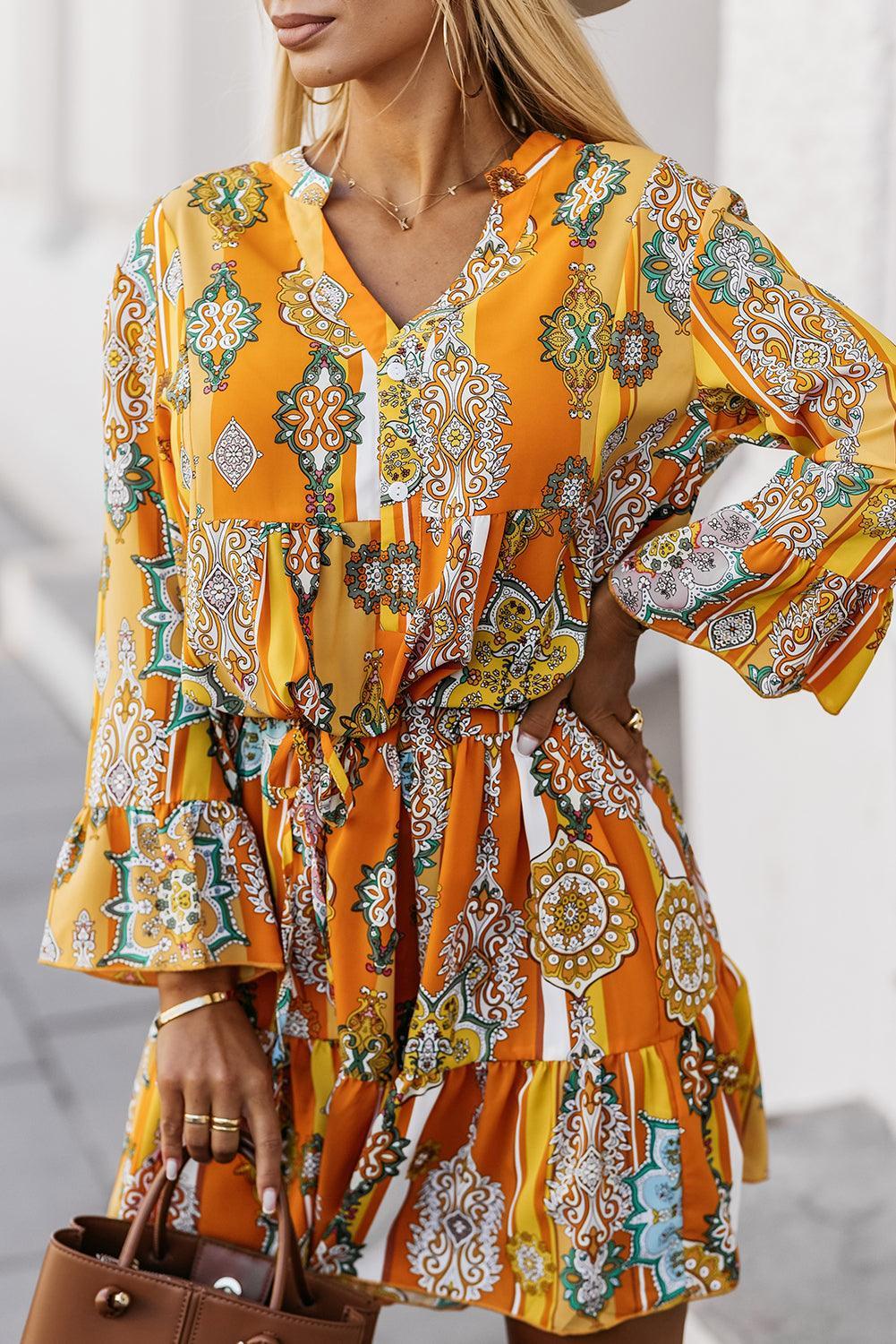 Malin™ | Boho Geometrische Print Jurk met V - Hals - JURKJESWINKELTJE