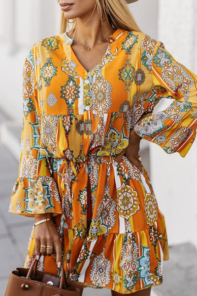 Malin™ | Boho Geometrische Print Jurk met V - Hals - JURKJESWINKELTJE