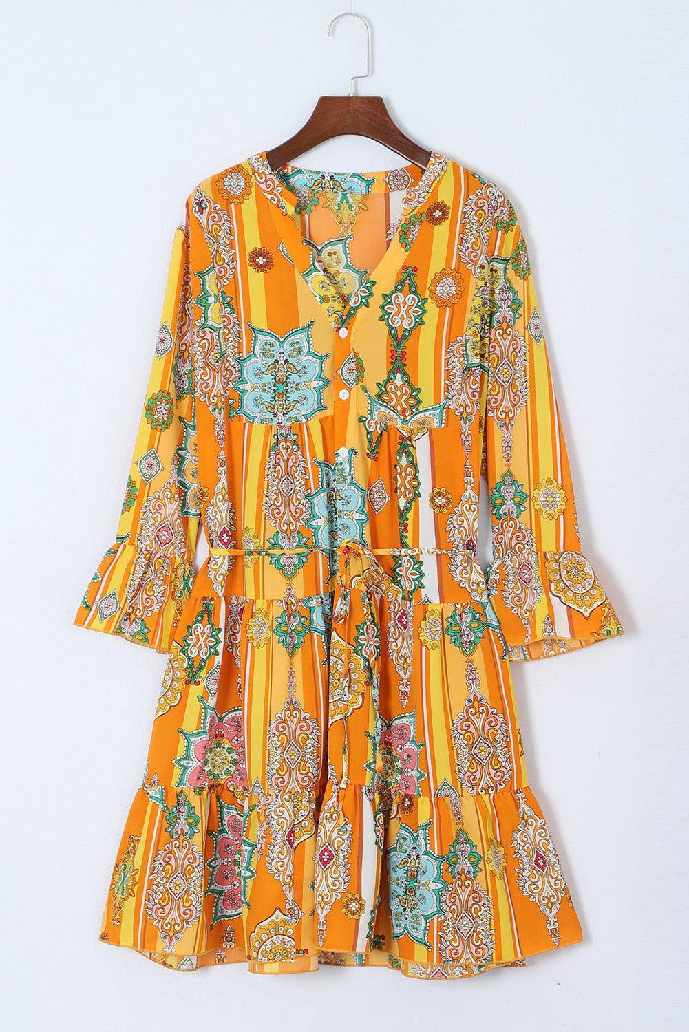 Malin™ | Boho Geometrische Print Jurk met V - Hals - JURKJESWINKELTJE