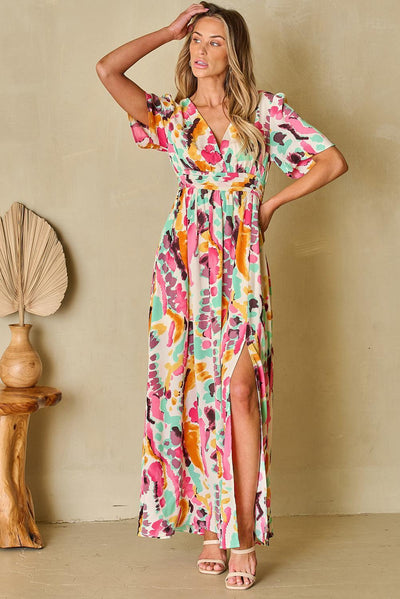 Nadine™ | Boho Tie - dye V - hals Maxi Jurk - JURKJESWINKELTJE