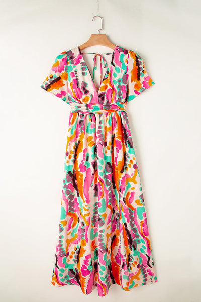 Nadine™ | Boho Tie - dye V - hals Maxi Jurk - JURKJESWINKELTJE