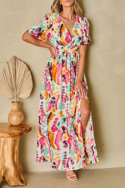 Nadine™ | Boho Tie - dye V - hals Maxi Jurk - JURKJESWINKELTJE