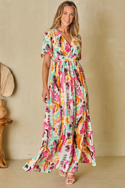Nadine™ | Boho Tie - dye V - hals Maxi Jurk - JURKJESWINKELTJE