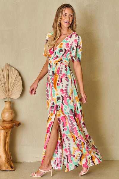Nadine™ | Boho Tie - dye V - hals Maxi Jurk - JURKJESWINKELTJE