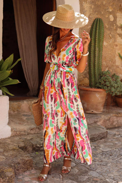 Nadine™ | Boho Tie - dye V - hals Maxi Jurk - JURKJESWINKELTJE