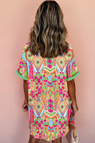 Tialda™ | Geometrische Print Mini Jurk met Korte Mouw - JURKJESWINKELTJE