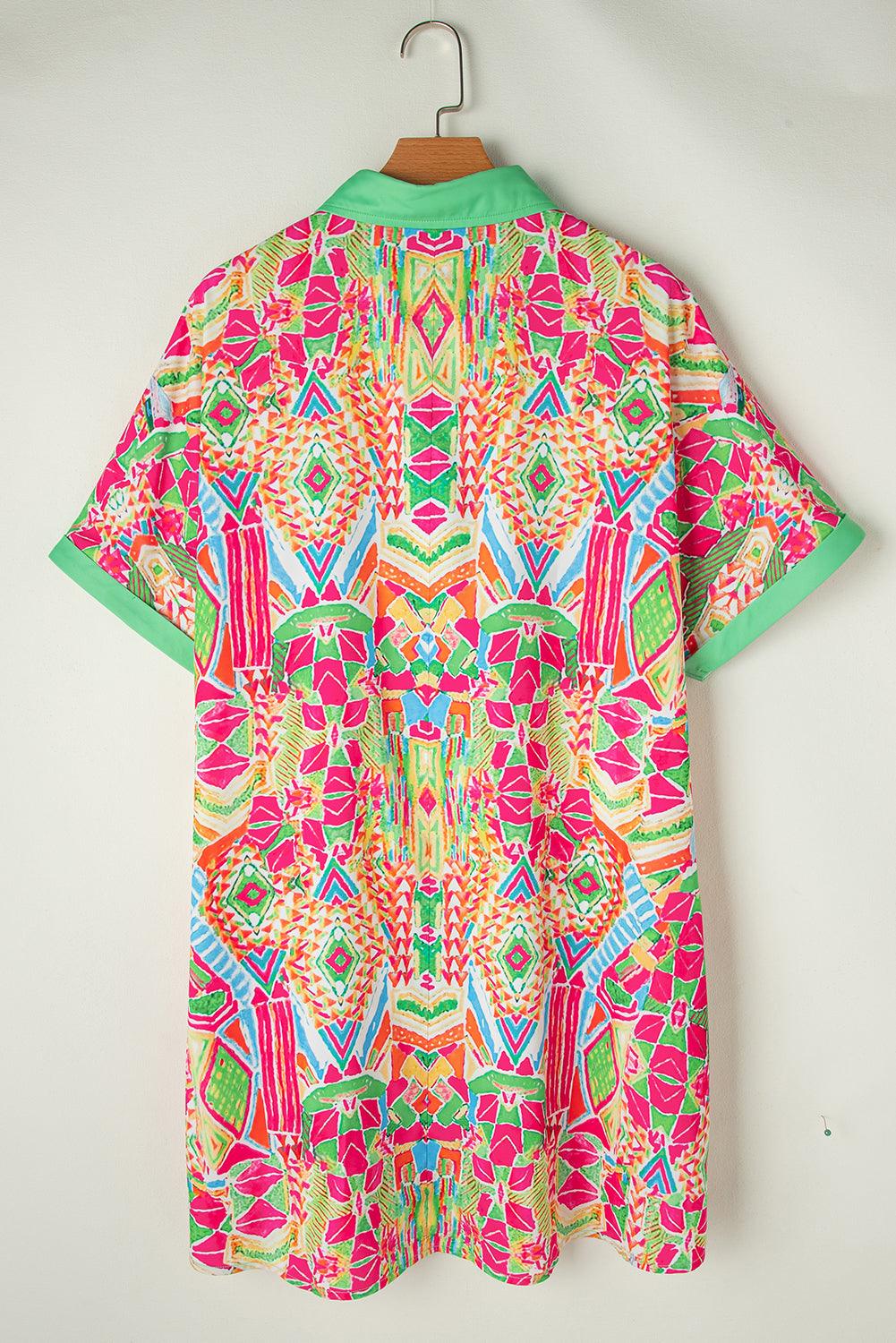 Tialda™ | Geometrische Print Mini Jurk met Korte Mouw - JURKJESWINKELTJE