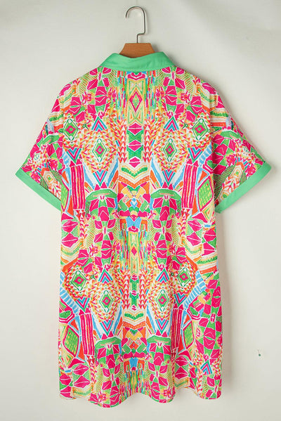 Tialda™ | Geometrische Print Mini Jurk met Korte Mouw - JURKJESWINKELTJE
