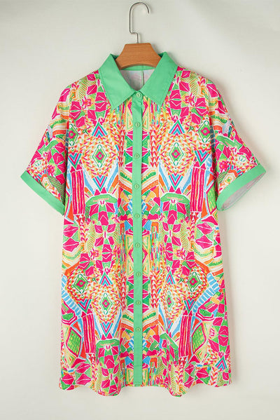 Tialda™ | Geometrische Print Mini Jurk met Korte Mouw - JURKJESWINKELTJE