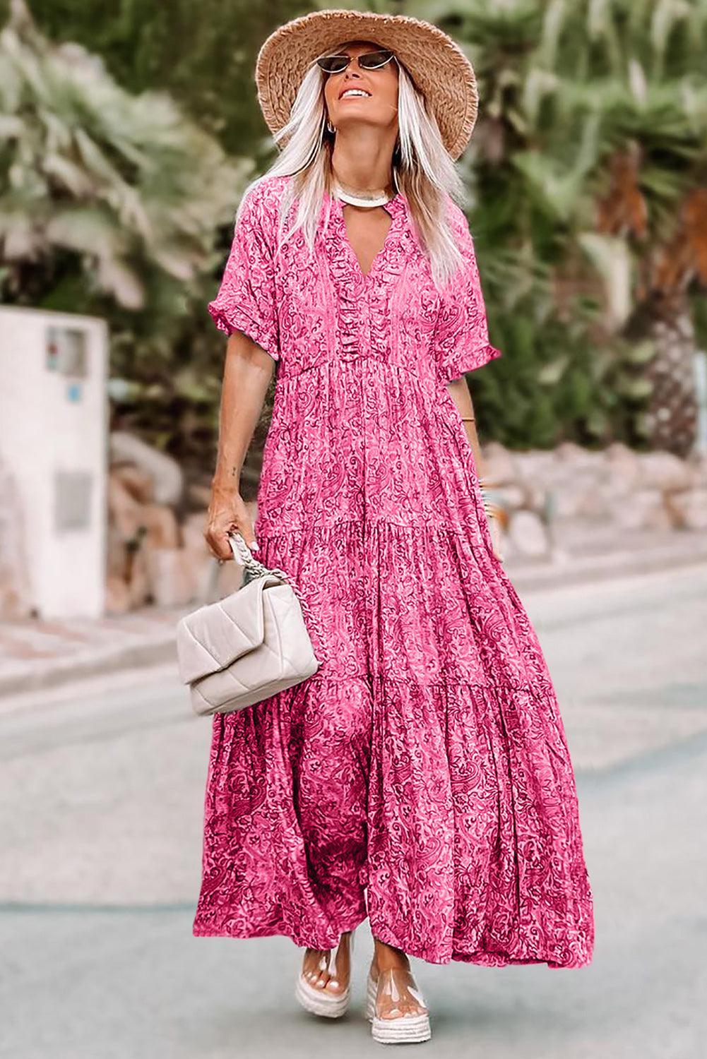 Tirza™ | Boho Ruffle Maxi Jurk met Paisley Print - JURKJESWINKELTJE