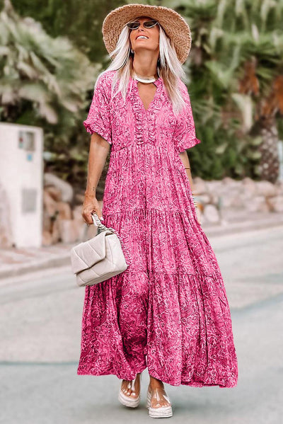 Tirza™ | Boho Ruffle Maxi Jurk met Paisley Print - JURKJESWINKELTJE