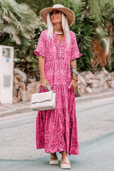 Tirza™ | Boho Ruffle Maxi Jurk met Paisley Print - JURKJESWINKELTJE