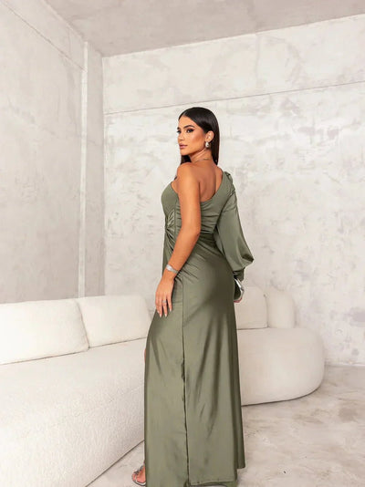 Victoria™ | Elegante Zijden Jurk met Split - JURKJESWINKELTJE